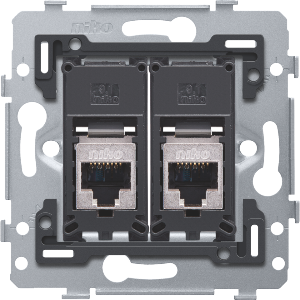 2 złącza RJ45 STP kat. 5E, model płaski, z podstawa 71 x 71 mm z mocow
