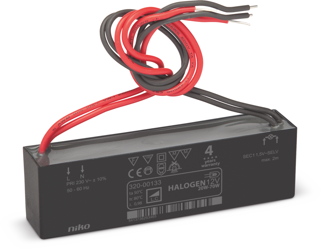 Płaski elektroniczny transformator 70 W z połączeniami kablowymi po st