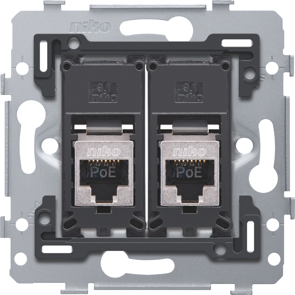 2 RJ45 connections STP Cat. 5E, PoE++ ready, flat model, incl. base 71