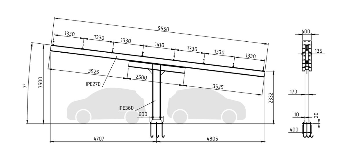 Dossel duplo para duas filas de carros frente a frente – Imagem 2 de 3