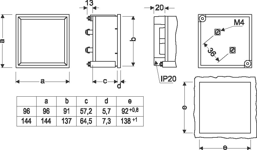 Fasímetro electrónico 90º trifásico, painel 144x144 – Imagem 2 de 2