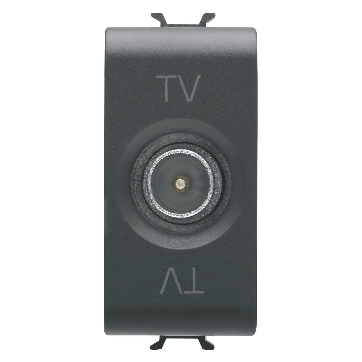 TOMA COAXIAL TV APANTALLAMIENTO CLASE A - CONECTOR IEC MACHO 9,5mm - DIRECTA CON PASO DE CORRIENTE - 1 MÓDULO - NEGRO SATINADO - CHORUSMART
