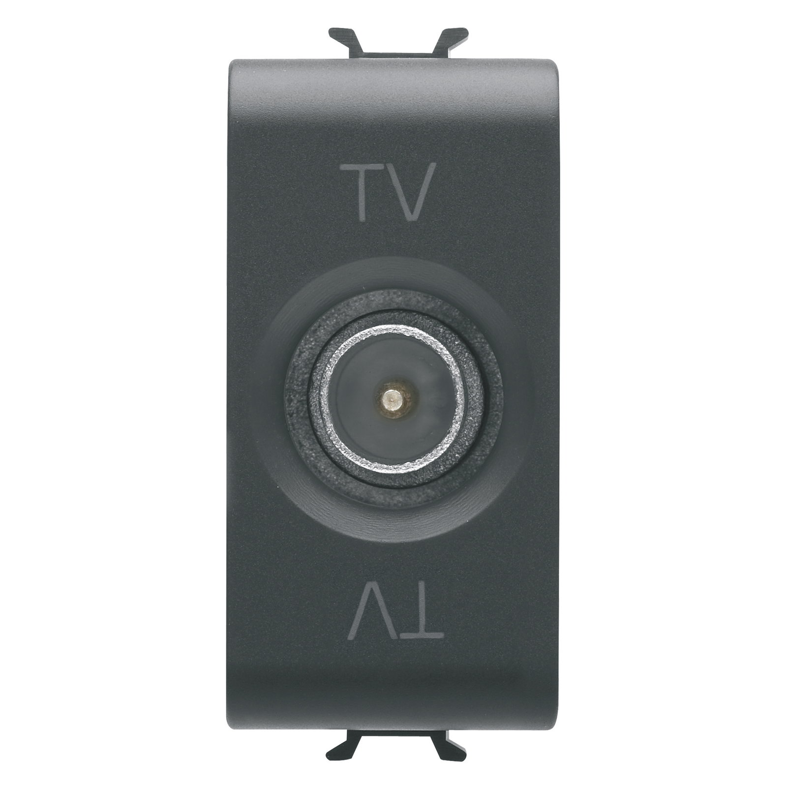 TOMA COAXIAL TV APANTALLAMIENTO CLASE A - CONECTOR IEC MACHO 9,5mm - DIRECTA CON PASO DE CORRIENTE - 1 MÓDULO - NEGRO SATINADO - CHORUSMART