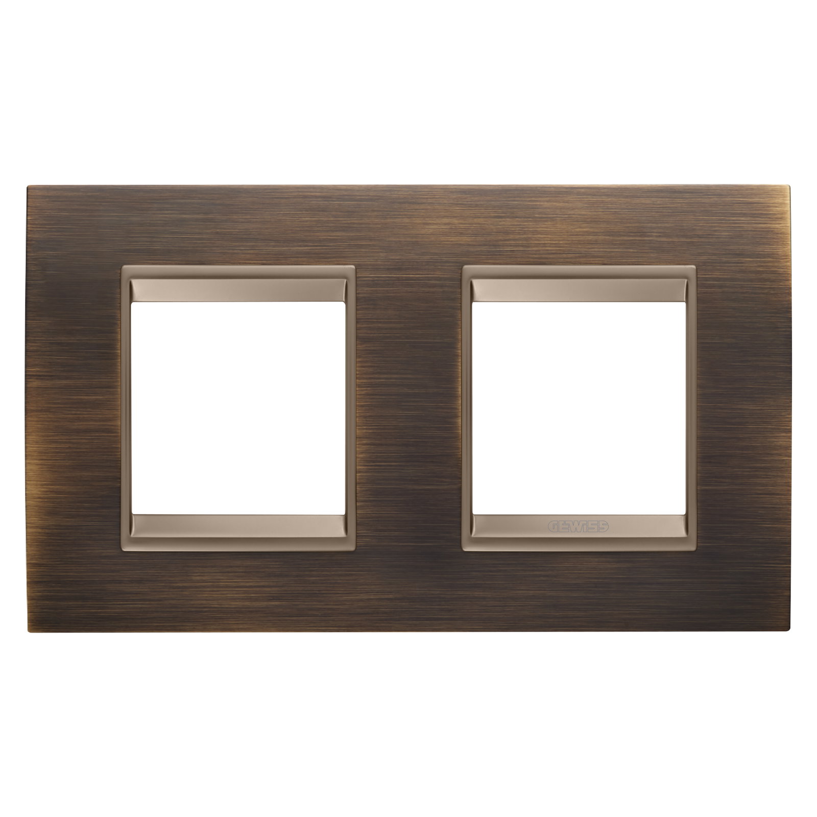 PLACA LUX INTERNATIONAL - EN METAL - 2+2 MÓDULOS HORIZONTAL - LATÓN ANTIGUO - MARCO BRONCE OSCURO MATE - CHORUSMART