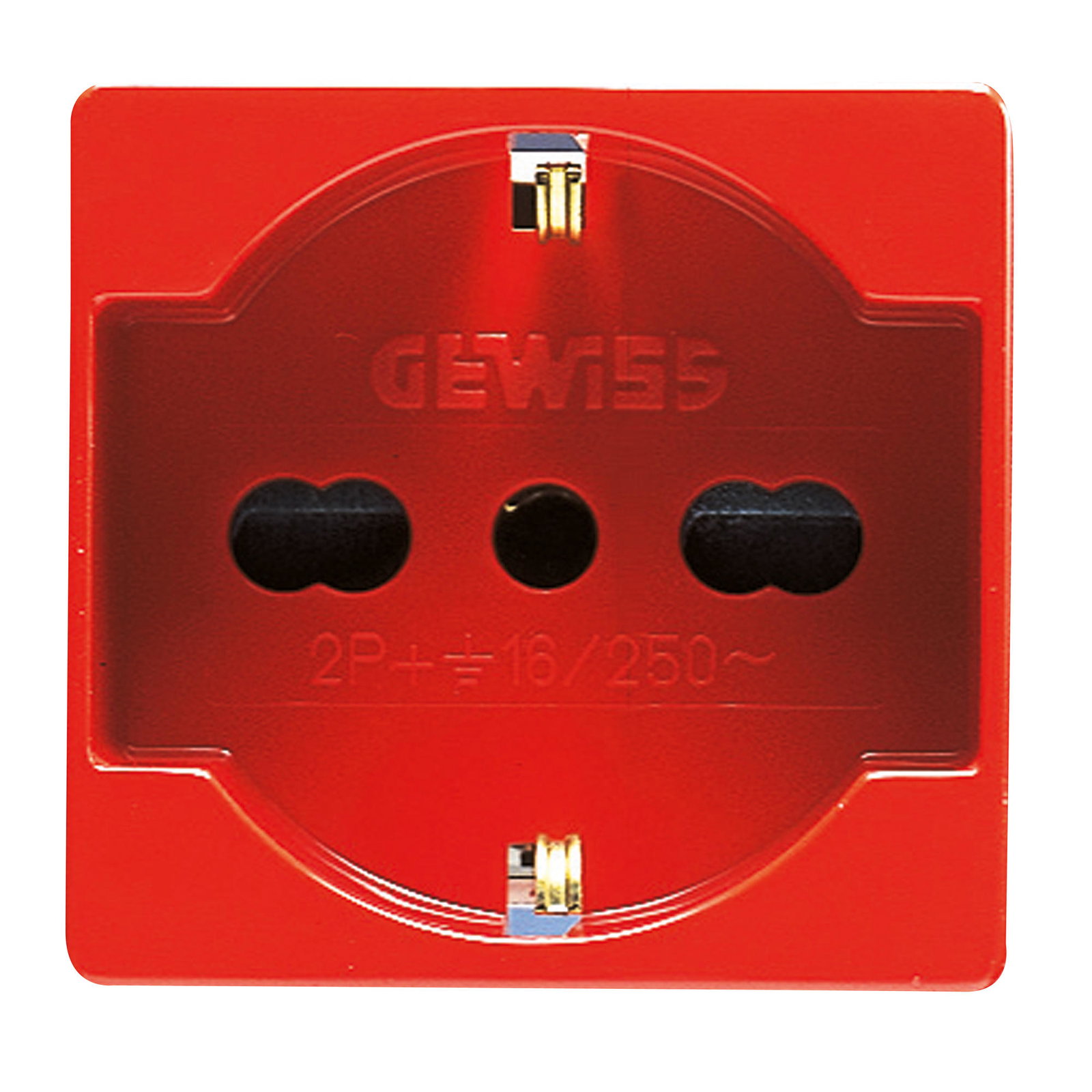 BASE NORMA ITALIANA/ALEMANA 250V ac - PARA LÍNEAS DEDICADAS - 2P+T 16A BIVALENTE - P40 - 2 MÓDULOS- ROJO - SYSTEM