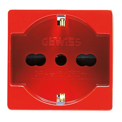 BASE NORMA ITALIANA/ALEMANA 250V ac - PARA LÍNEAS DEDICADAS - 2P+T 16A BIVALENTE - P40 - 2 MÓDULOS- ROJO - SYSTEM