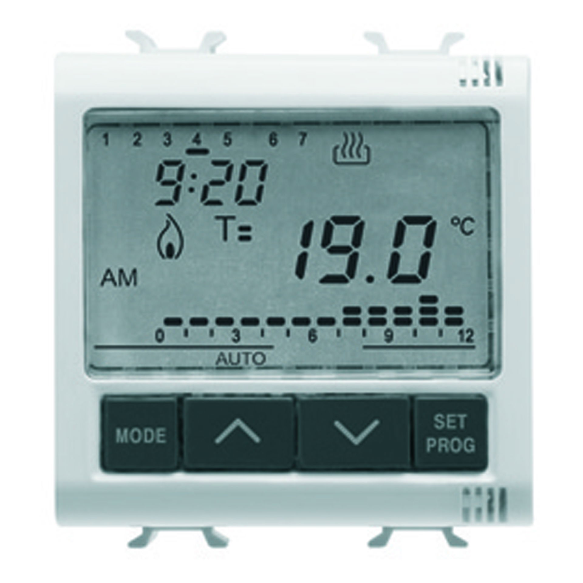 CRONOTERMOSTATO ELETRÓNICO DIARIO/SEMANAL - 230V ac 50/60Hz - 2 MÓDULOS- SYSTEM WHITE