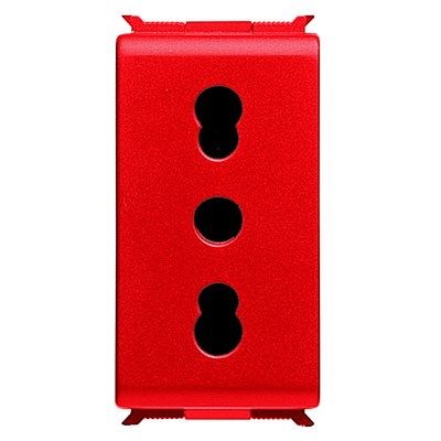 PRESA DOBLE-NORMA ITALIANA 250V ac -PARA LÍNEAS DEDICADAS - 2P+T 16A BIVALENTE-P17-P11 - 1 MÓDULO - ROJO - PLAYBUS