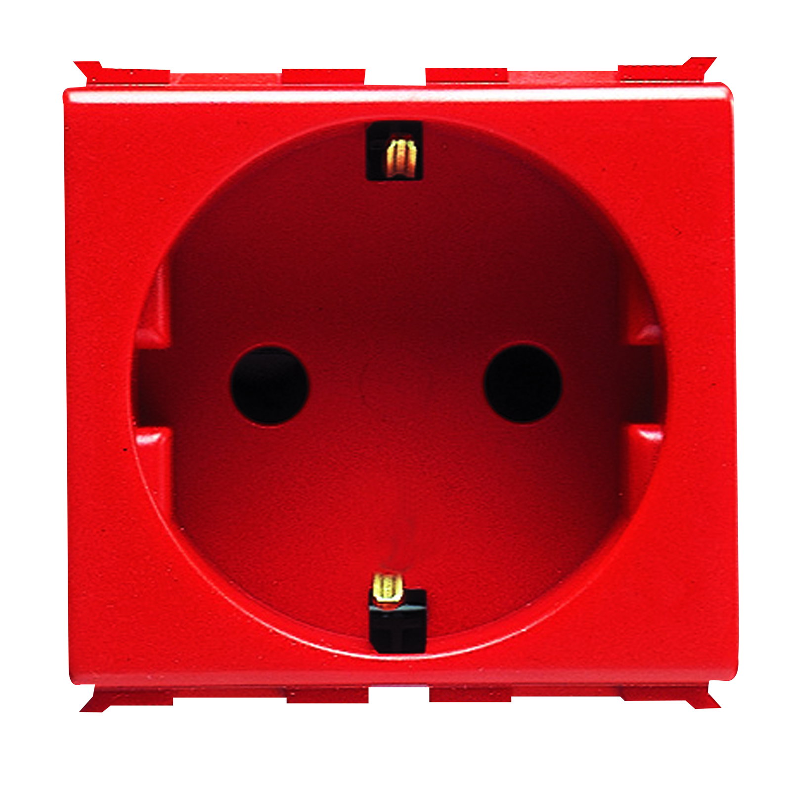 BASE NORMA ALEMANA 250V ac - PARA LÍNEAS DEDICADAS - 2P+T 16A - 2 MÓDULOS - ROJO - PLAYBUS