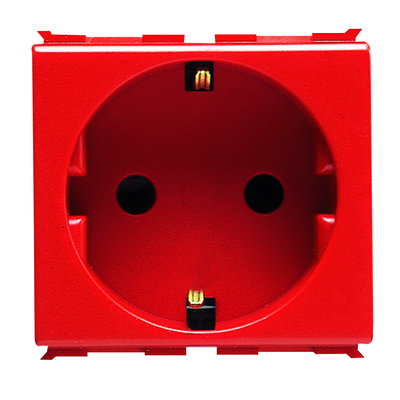 BASE NORMA ALEMANA 250V ac - PARA LÍNEAS DEDICADAS - 2P+T 16A - 2 MÓDULOS - ROJO - PLAYBUS