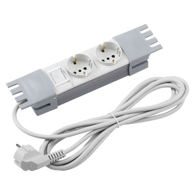 REGLETA DE ALIMENTACIÓN DE 25,5Â CM - 2 TOMAS 2P+T 16A P30 NORMA ITALIANA/ALEMANA - INTERRUPTOR LUMINOSO BIPOLAR - 1,5U - GRIS