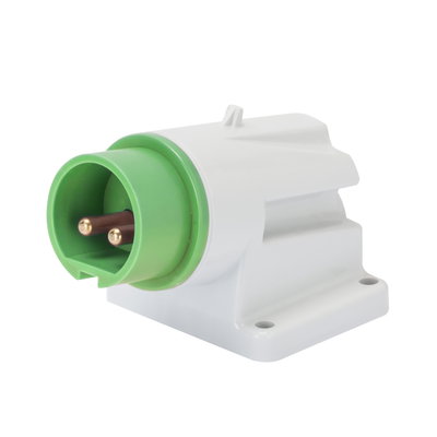 CLAVIJA FIJA DE PARED A 90° - IP44 - 3P 16A 20-25V e 40-50V 401-500HZ - VERDE - 11H - CONEXIONADO DE TORNILLO