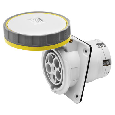 BASE FIJA DE EMPOTRAR A 10° HP - IP66/IP67 - 3P+N+T 125A 100-130V 50/60HZ - AMARILLO - 4H - APRIETE INDIRECTO