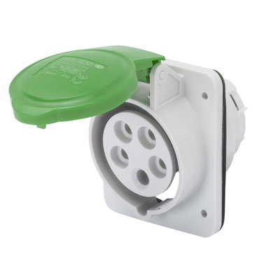 BASE FIJA DE EMPOTRAR A 10° HP - IP44/IP54 - 3P+N+T 32A MÁS QUE 50V MÁS QUE 300-500HZ - VERDE - 2H - CONEXIONADO DE TORNILLO