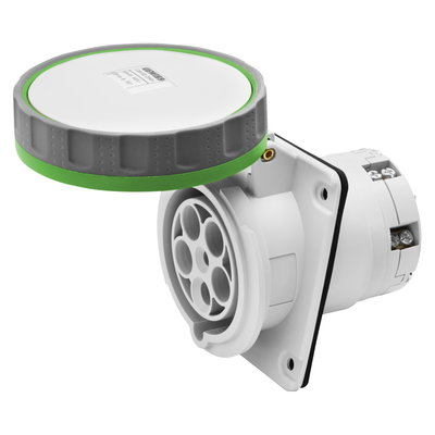 BASE FIJA DE EMPOTRAR A 10° HP - IP66/IP67 - 3P+T 125A MÁS QUE 50V 100-300HZ - VERDE - 10H - APRIETE INDIRECTO