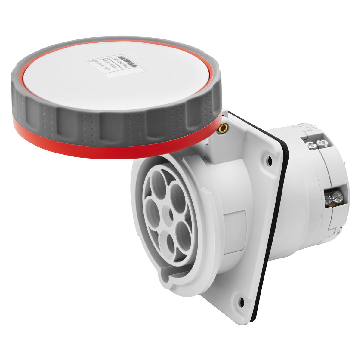 BASE FIJA DE EMPOTRAR A 10° HP - IP66/IP67 - 3P+N+T 63A 346-415V 50/60HZ - ROJO - 6H - CONTACTO PILOTO - APRIETE INDIRECTO