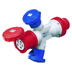 ADAPTADOR ESTANCO IP67 CON CLAVIJA 3P+N+T 63A 400V ca 50/60HZ - 2 BASES 2P+T 32A 230V ca + 1 BASE 3P+N+T 63A 400V ca