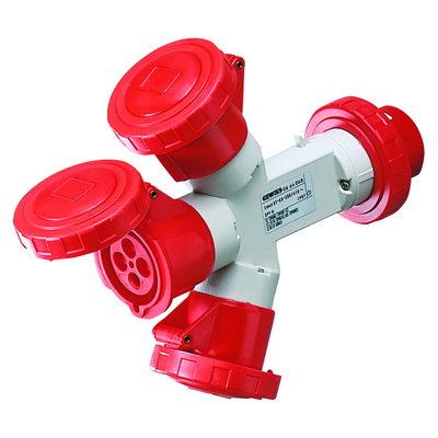 MULTIPLICADOR MÓVIL ESTANCO CON 3 SALIDAS IP67 - CLAVIJA 32A - 3 BASES 3P+T 400V 50/60HZ - ROJO - 6H