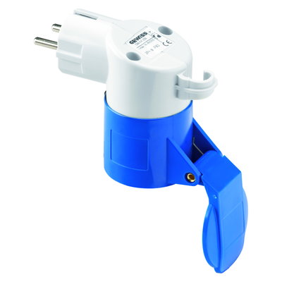 ADAPTADOR RESIDENCIAL/INDUSTRIAL IP44 - CLAVIJA 2P+T 16A 250V ac 50/60HZ STD ALEMANA/FRANCESA - BASE 2P+T 16A 230V ac