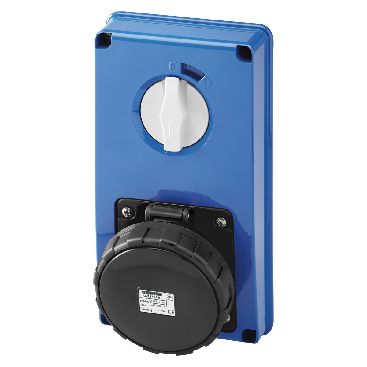 BASE FIJA INTERBLOQUEADAS VERTICAL - SIN FONDO - SIN BASE PORTAFUSIBLES - 3P+N+T 63A 480-500V - 50/60HZ 7H - IP67