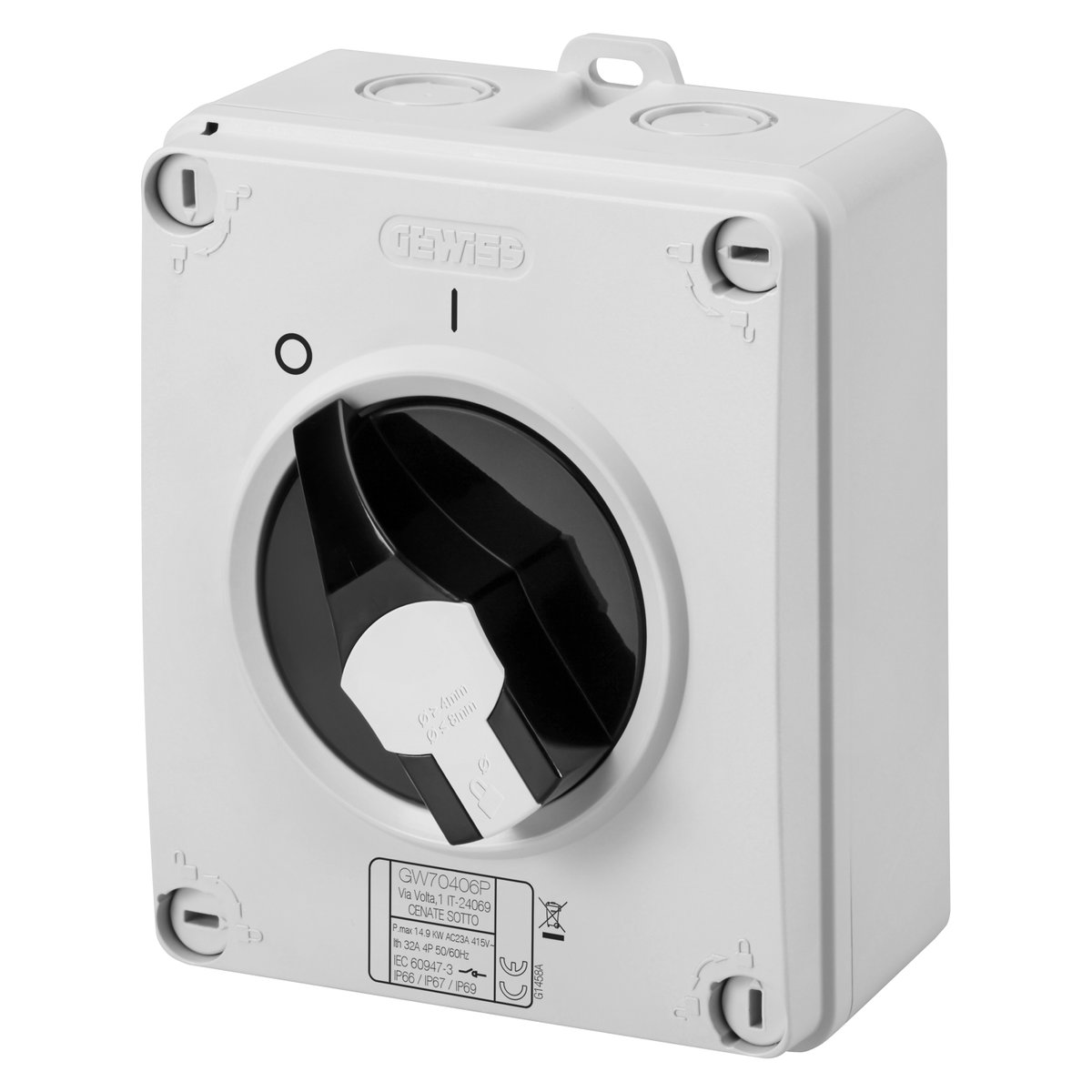 INTERRUPTOR ROTATIVO - HP - MANDO - CAJA DE MATERIAL AISLANTE - 16A 4P - MANETA NEGRA - IP66/67/69