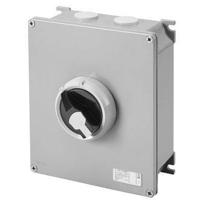 SECCIONADOR ROTATIVO - HP - MONTAJE EN SUPERFICIE - MANDO - CAJA DE METAL - 63A 4P - MANETA NEGRA BLOQUEABLE - IP66