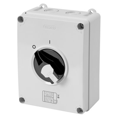 INTERRUPTOR ROTATIVO - HP - MANDO - CAJA DE MATERIAL AISLANTE - 80A 3P+N - MANETA NEGRA - IP66/67/69