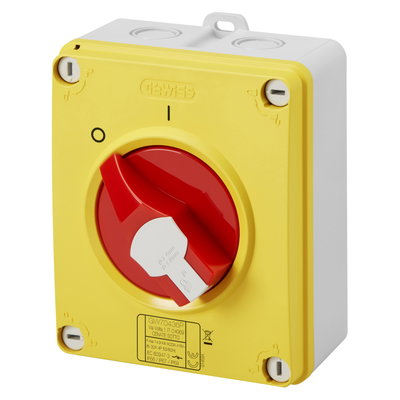 INTERRUPTOR ROTATIVO - HP - EMERGENCIA - CAJA DE MATERIAL AISLANTE - 16A 3P+N - MANETA ROJA - IP66/67/69