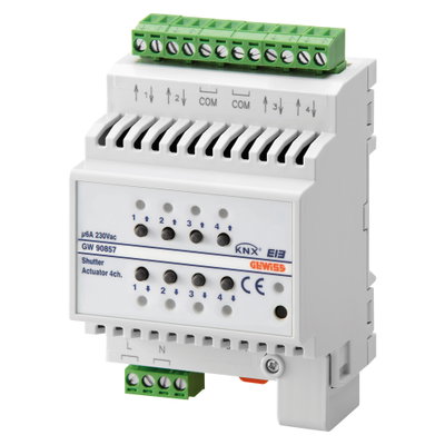 ACTUADOR PARA PERSIANAS ENROLLABLES - 4 CANALES - 6A - KNX - IP20 - 4 MÓDULOS DIN