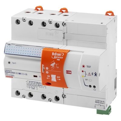 RESTART AUTOTEST PRO CON DIFERENCIAL PURO - 4 POLOS - 25 A TIPO B Idn=0,03 A 400 Vca - 7 MÓDULOS EN 50022
