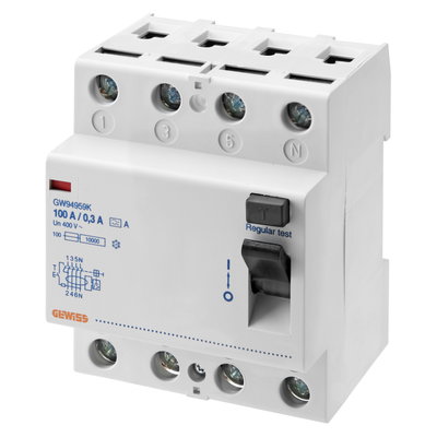 INTERRUPTOR DIFERENCIAL PURO - IDP - 4P 100A TIPO A INSTANTÁNEO Idn=0,03A - 4 MÓDULOS