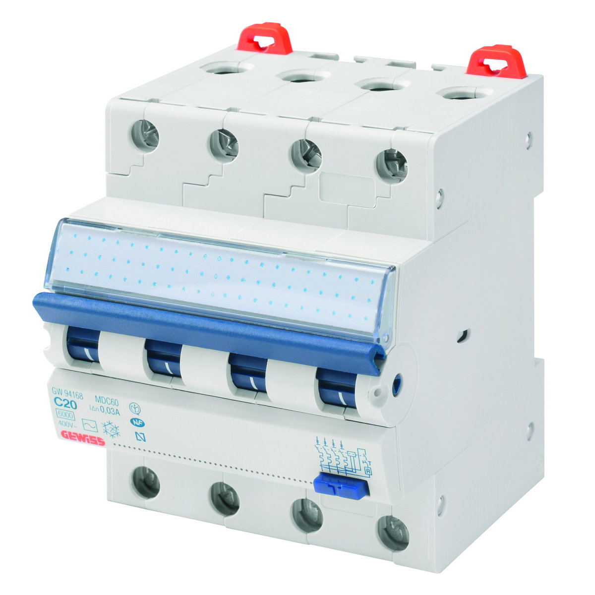 INTERRUPTOR MAGNETOTÉRMICO DIFFERENCIAL COMPACTO - MDC 60 - 4P CURVA B 20A CLASE A Idn=0,3A - 4 MÓDULOS