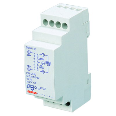 TRANSFORMADOR PARA TIMBRE - 5VA 230/4+8=12V - 2 MODULÓS