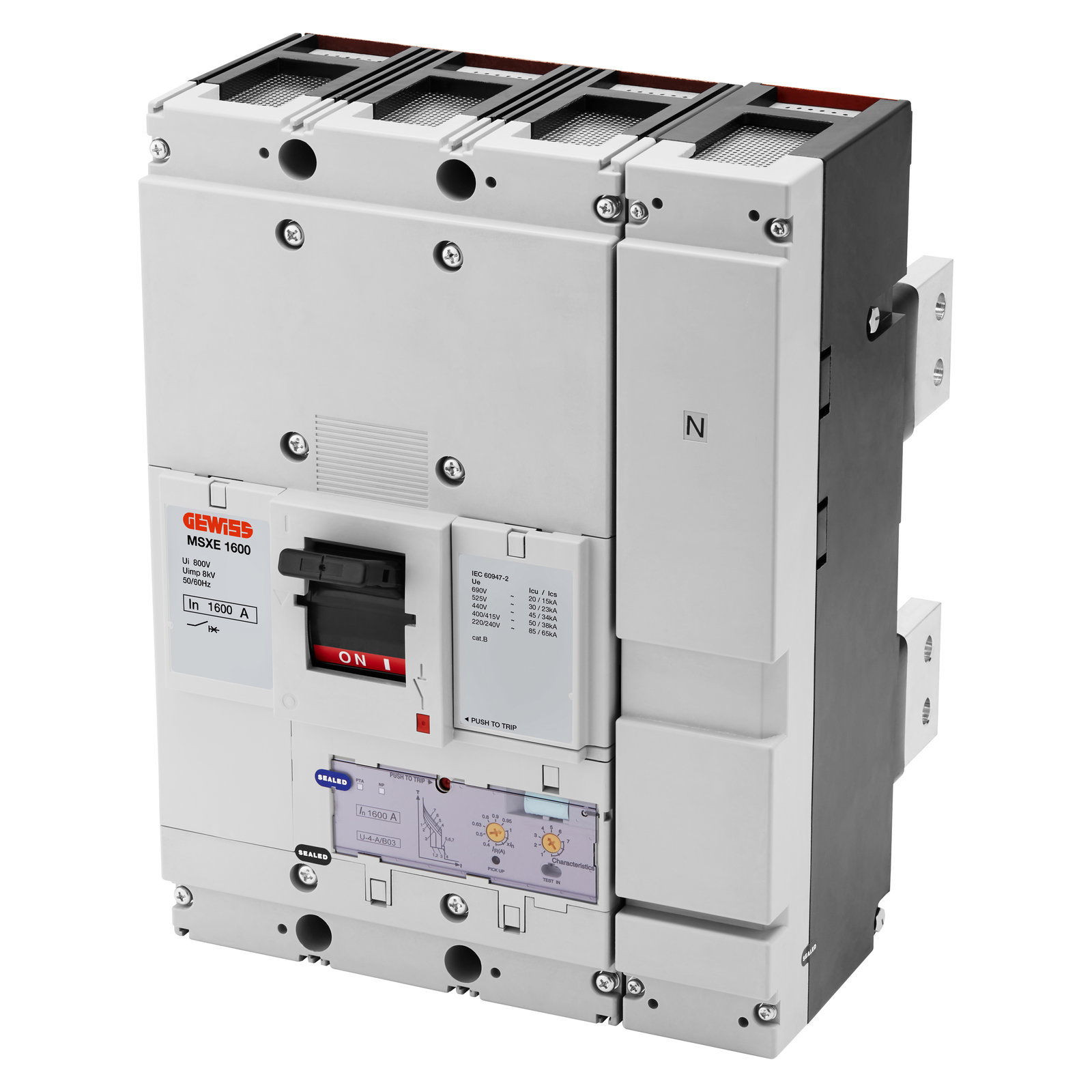 MSXE 1600 - MCCB CON DISPARO ELECTRÓNICO - INTERBLOQUEADO - LSIG - TERMINAL TRASERO - 50Â KA 4P 1250Â A 690Â V