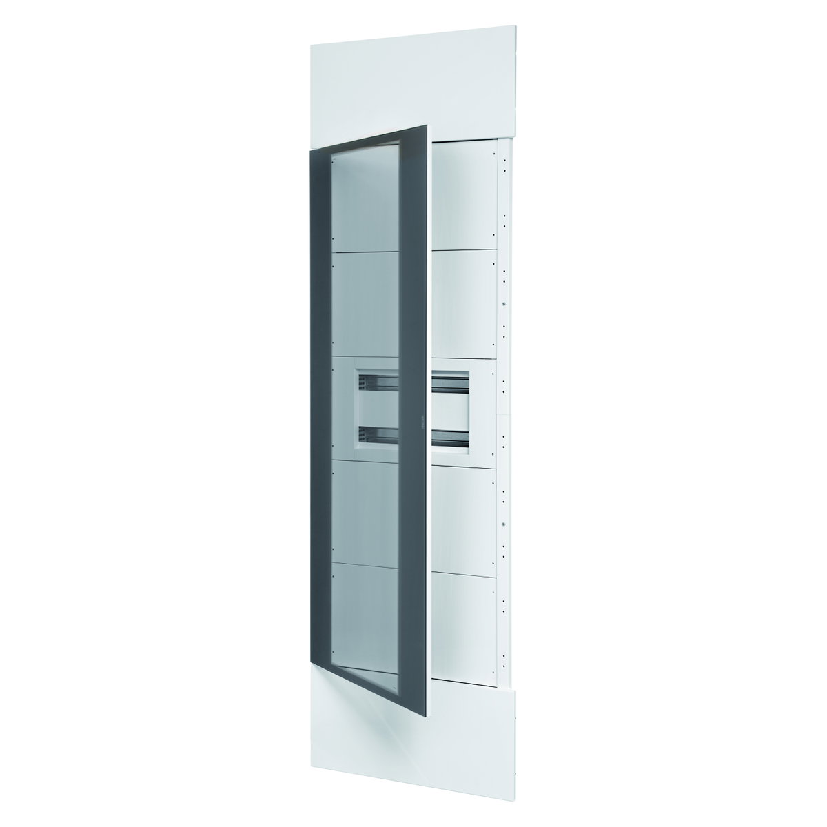 DOMO CENTER - KIT FRONTAL - PUERTA DE CRISTAL TRANSPARENTE FUMÉ - 1 PANEL TRUQUELADO 40 MÓDULOS - H.2400 - METÁLLICOS - BLANCO RAL 9003