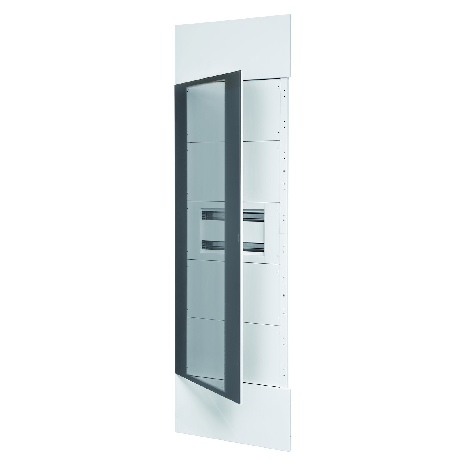 DOMO CENTER - KIT FRONTAL - PUERTA DE CRISTAL TRANSPARENTE FUMÉ - 1 PANEL TRUQUELADO 40 MÓDULOS - H.2400 - METÁLLICOS - BLANCO RAL 9003