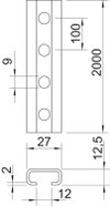 Perfil perfurado, rasgo 11mm 2000x27x12,5 Aço galvanizado pelo método Sendzimir