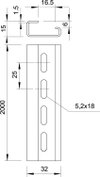 Calha DIN perfurada 2000x32x15 Aço eletrogalvanizado, passivado transparente
