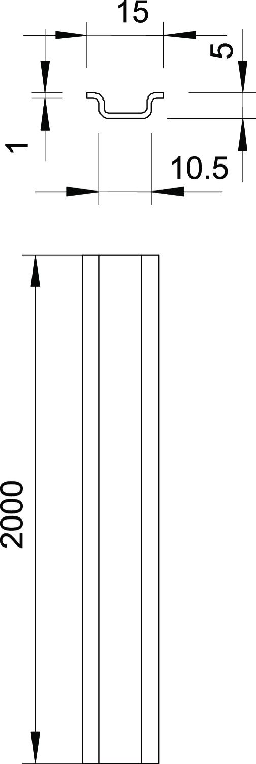 Calha DIN não perfurada 2000x15x5 Aço eletrogalvanizado, passivado transparente – Imagem 2 de 3
