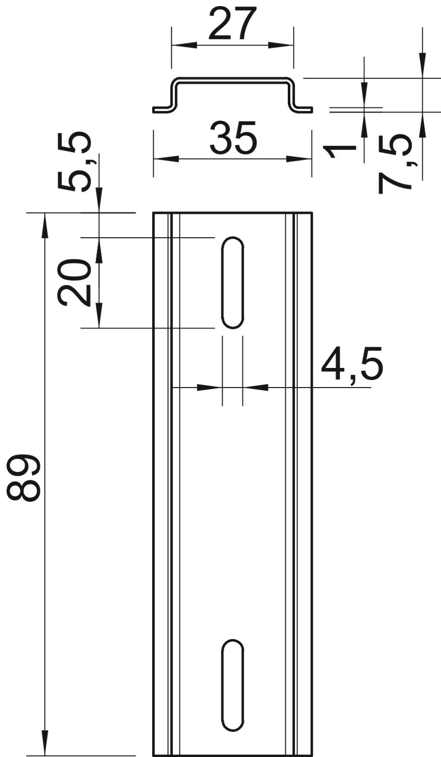 Calha DIN em comprimentos extra p/ T-Box 89x35x7,5 Aço galvanizado pelo método Sendzimir – Imagem 2 de 2