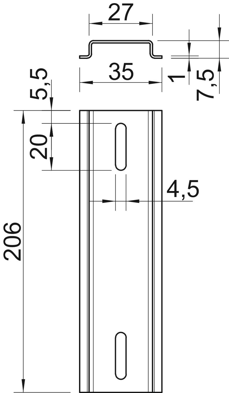 Calha DIN em comprimentos extra p/ T-Box 206x35x7,5 Aço galvanizado pelo método Sendzimir – Imagem 2 de 2