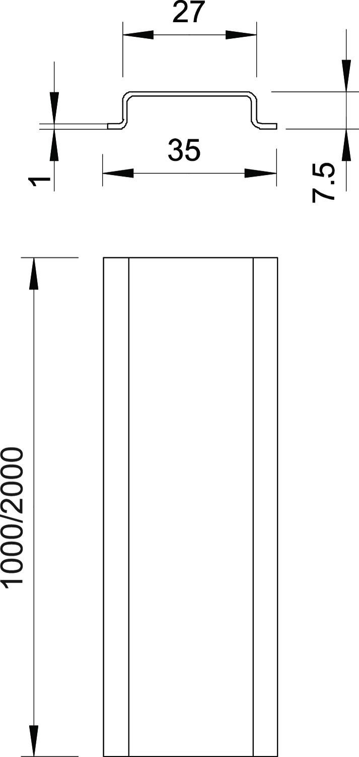 Calha DIN não perfurada 2000x35x7,5 Aço eletrogalvanizado, passivado transparente – Imagem 2 de 3