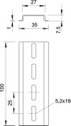 Calha DIN perfurada 2000x35x7,5 Aço eletrogalvanizado, passivado transparente