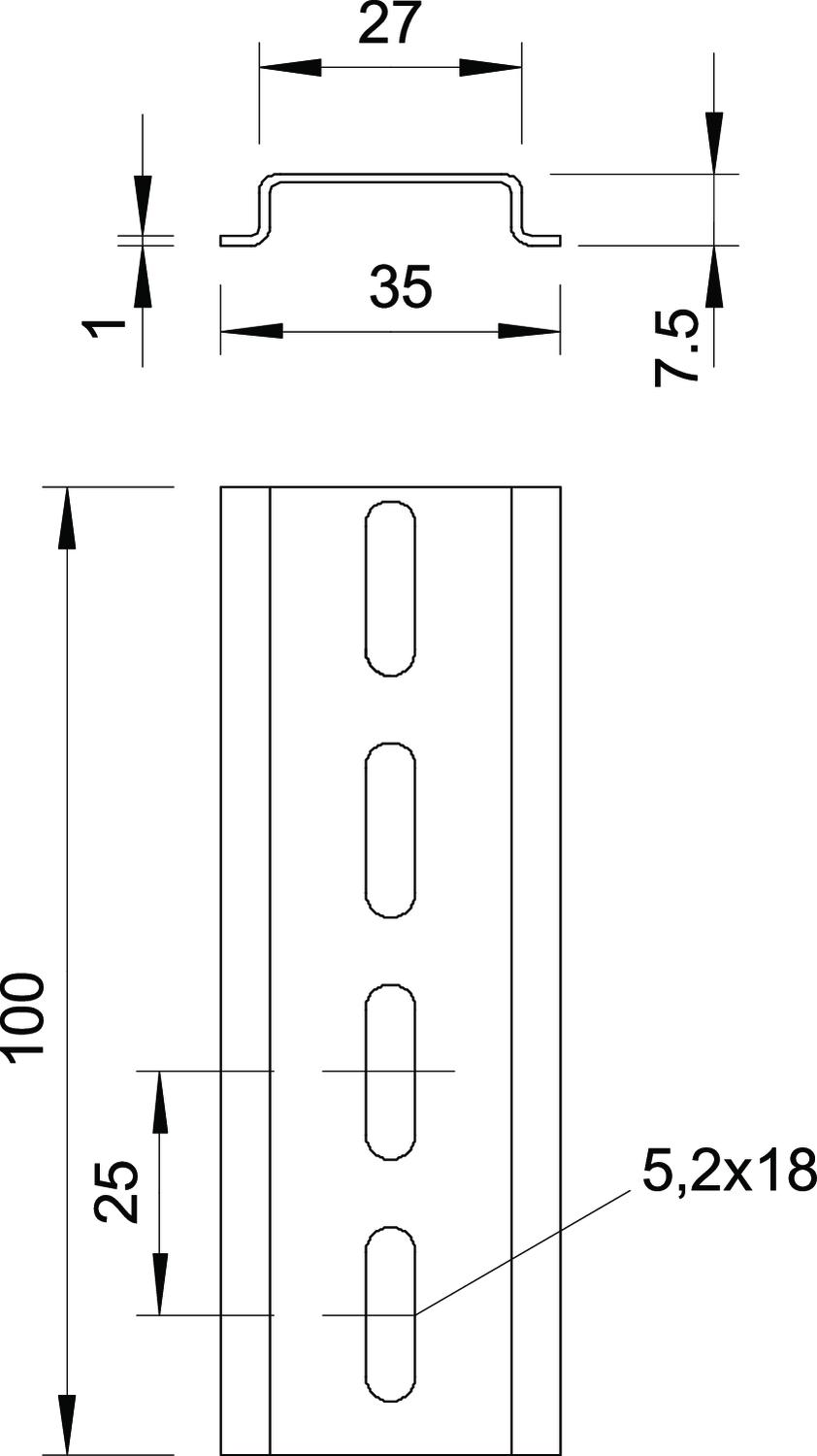 Calha DIN perfurada 2000x35x7,5 Aço galvanizado pelo método Sendzimir – Imagem 2 de 3