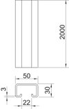 Perfil não perfurado, rasgo 22mm 2000x50x30 Aço Galvanizado por imersão a quente após maquinação