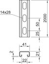 Perfil perfurado, rasgo 22mm 2000x41x21 Aço inoxidável, livre de ferrugem A2 1.4301 brilhante, pós-tratamento