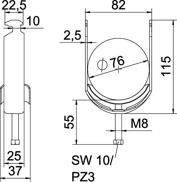 Abraçadeira BBS 2056 70-76mm Aço Galvanizado por imersão a quente após maquinação – Imagem 2 de 2