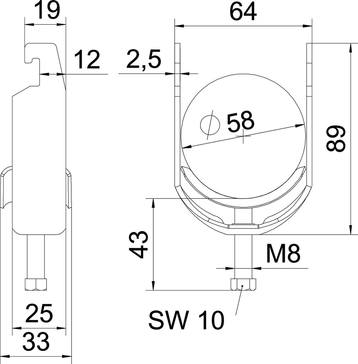 Abraçadeira BBS 2056 52-58mm Aço Galvanizado por imersão a quente após maquinação – Imagem 2 de 2