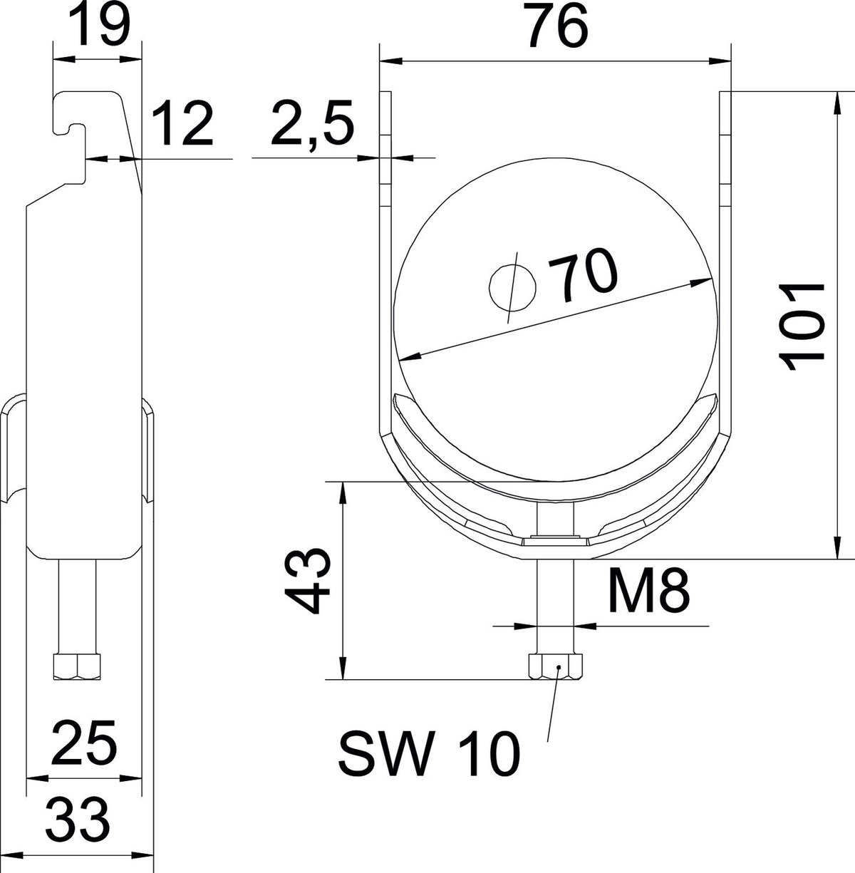 Abraçadeira BBS 2056 64-70mm Aço Galvanizado por imersão a quente após maquinação – Imagem 2 de 2