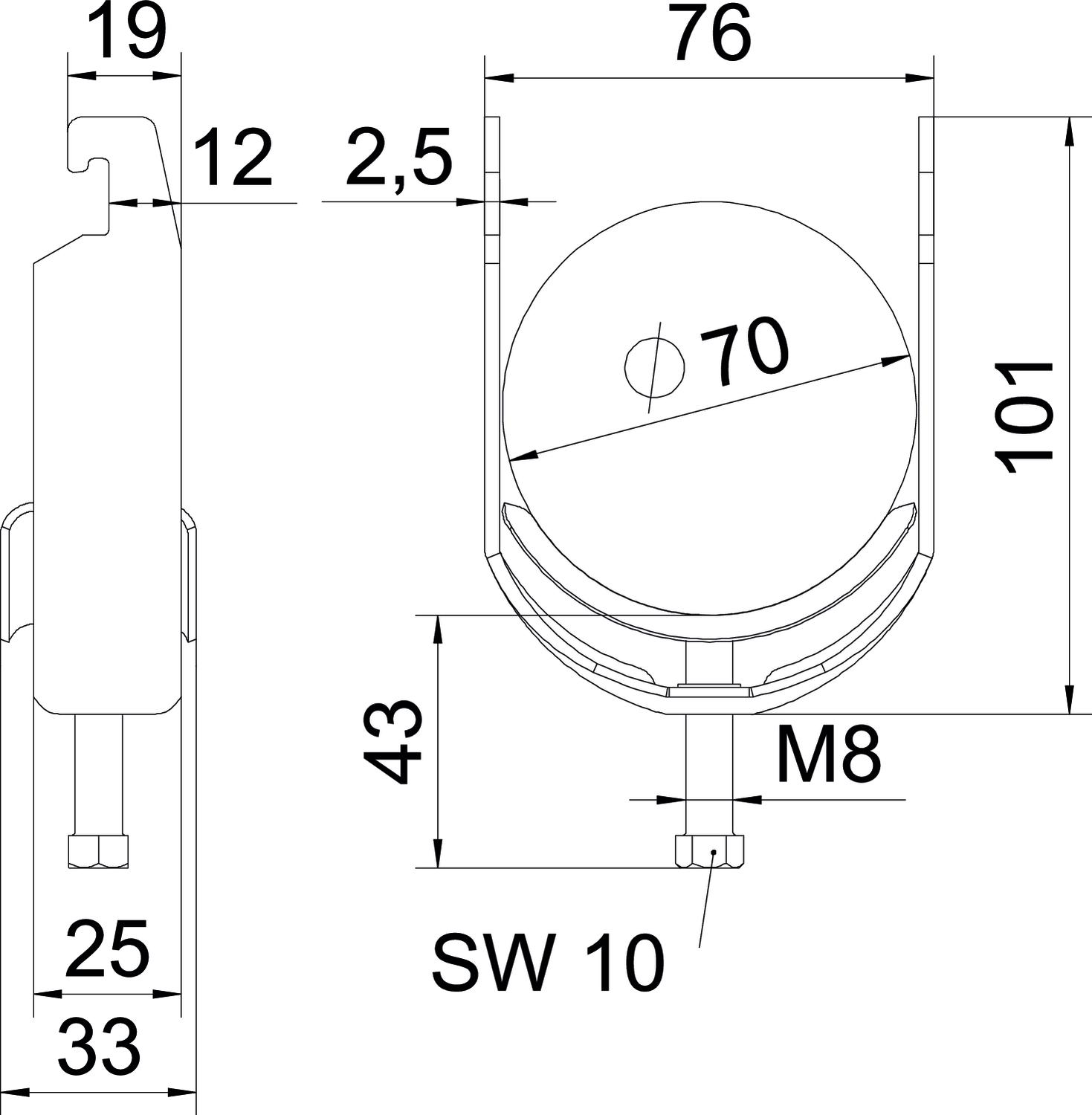 Abraçadeira BBS 2056 64-70mm Aço Galvanizado por imersão a quente após maquinação – Imagem 2 de 2